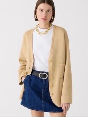 J. Crew Oversized Sweater Blazer Cardigan with Gold Buttons - Tan / Beige